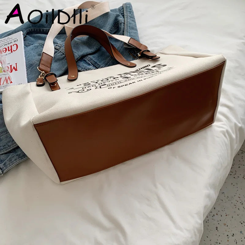 Women Canvas Tote Bag Casual Handbag Shoulder Bag Large Capacity