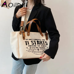 Women Canvas Tote Bag Casual Handbag Shoulder Bag Large Capacity