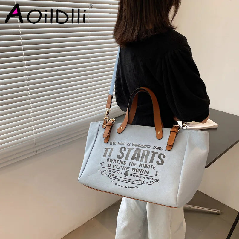 Women Canvas Tote Bag Casual Handbag Shoulder Bag Large Capacity