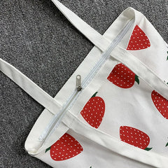 Strawberry Printing Canvas Tote Shopper Bag for Women