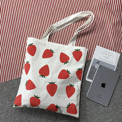 Strawberry Printing Canvas Tote Shopper Bag for Women
