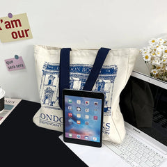 London Bookshop Print Canvas Tote Bag