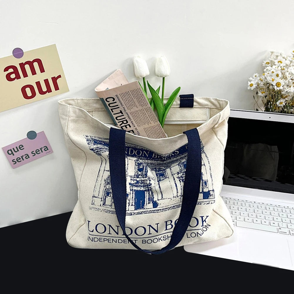 London Bookshop Print Canvas Tote Bag