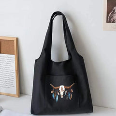 Women Canvas Vest Bag Large Capacity Tote Cartoon Print Shopping Bag