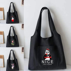 Women Canvas Vest Bag Large Capacity Tote Cartoon Print Shopping Bag