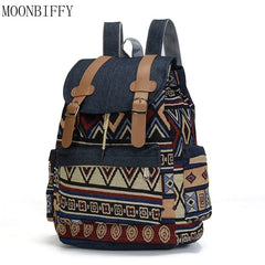 Women Canvas Vintage Backpack Ethnic Schoolbag