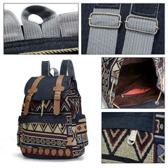 Women Canvas Vintage Backpack Ethnic Schoolbag