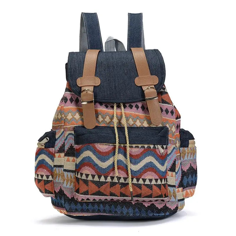 Women Canvas Vintage Backpack Ethnic Schoolbag