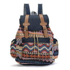Women Canvas Vintage Backpack Ethnic Schoolbag