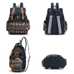 Women Canvas Vintage Backpack Ethnic Schoolbag