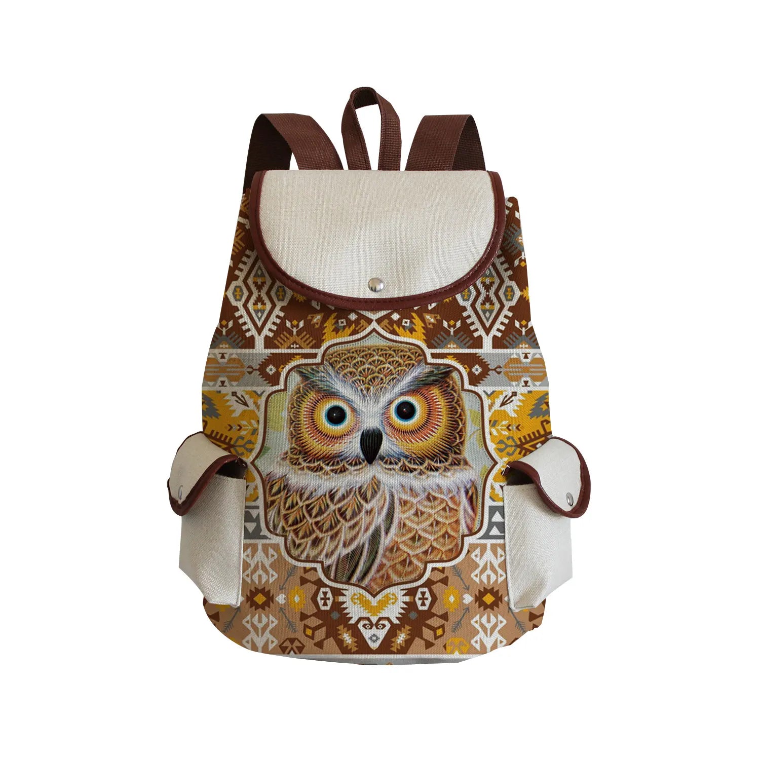 Owl Printed Drawstring Backpack Casual Book Bag for Teens