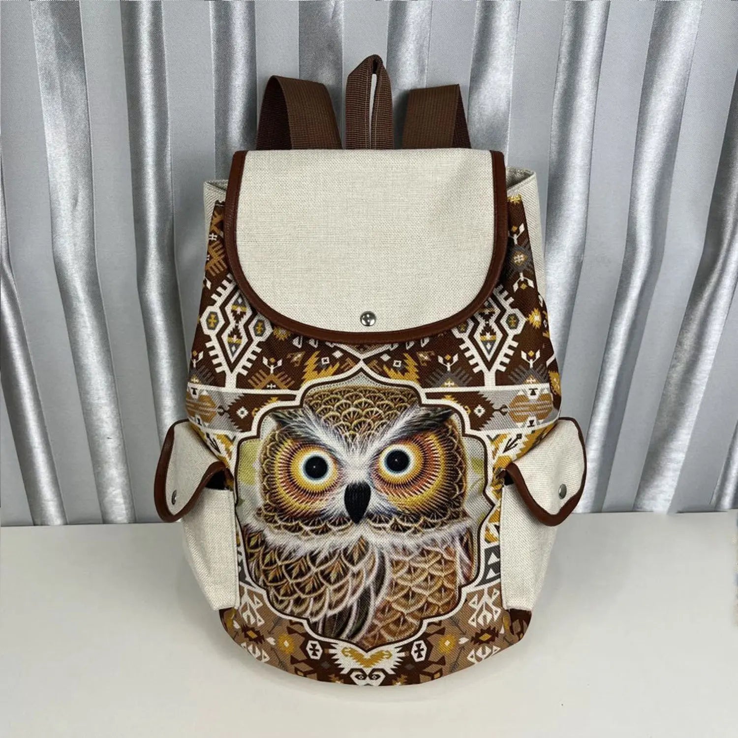 Owl Printed Drawstring Backpack Casual Book Bag for Teens