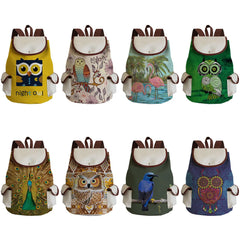 Owl Printed Drawstring Backpack Casual Book Bag for Teens