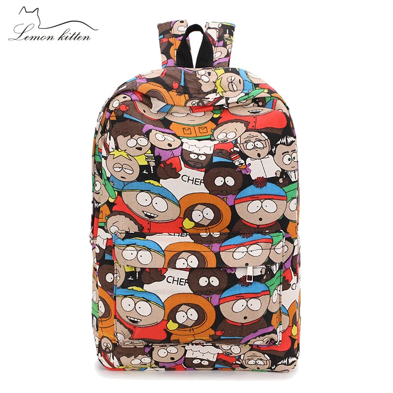 Women Cartoon Backpack Female Travel Canvas Backbag Girl's Hip-hop Rucksack