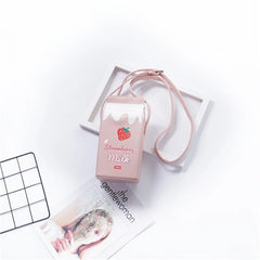 Women Cartoon Milk Carton Pu Leather Wallet Large-capacity Mobile Phone Bag