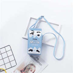 Women Cartoon Milk Carton Pu Leather Wallet Large-capacity Mobile Phone Bag