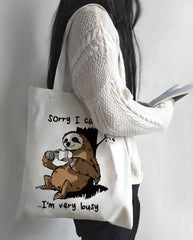 Cartoon Sloth Print Shopping Bag Tote Eco Handbag Casual Shoulder Bags