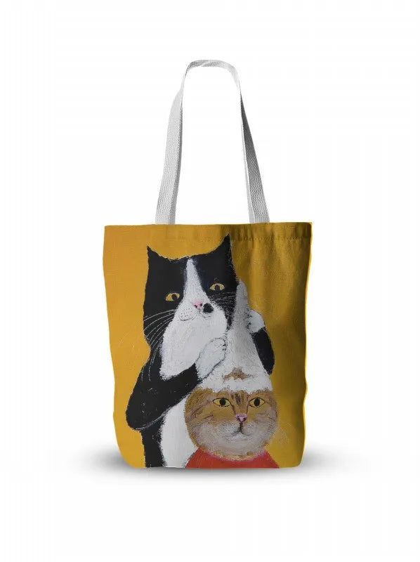 Women Cartoon Cat Print Tote Bag Large Capacity Shopping Bag