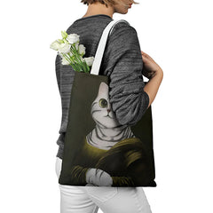 Women Cartoon Cat Print Tote Bag Large Capacity Shopping Bag