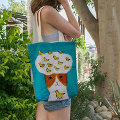 Women Cartoon Cat Print Tote Bag Large Capacity Shopping Bag