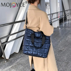 Women Casual Nylon Quilted Shoulder Tote Bag Portable Handbag