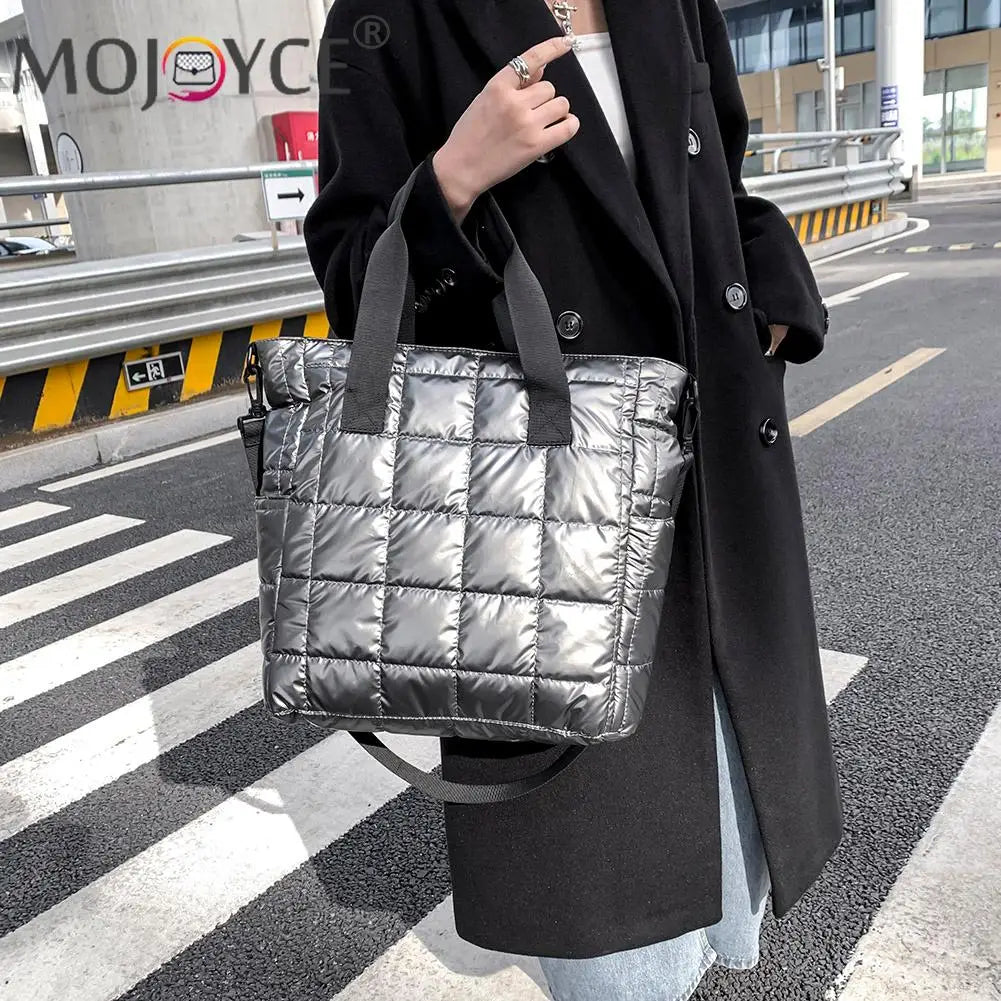 Women Casual Nylon Quilted Shoulder Tote Bag Portable Handbag