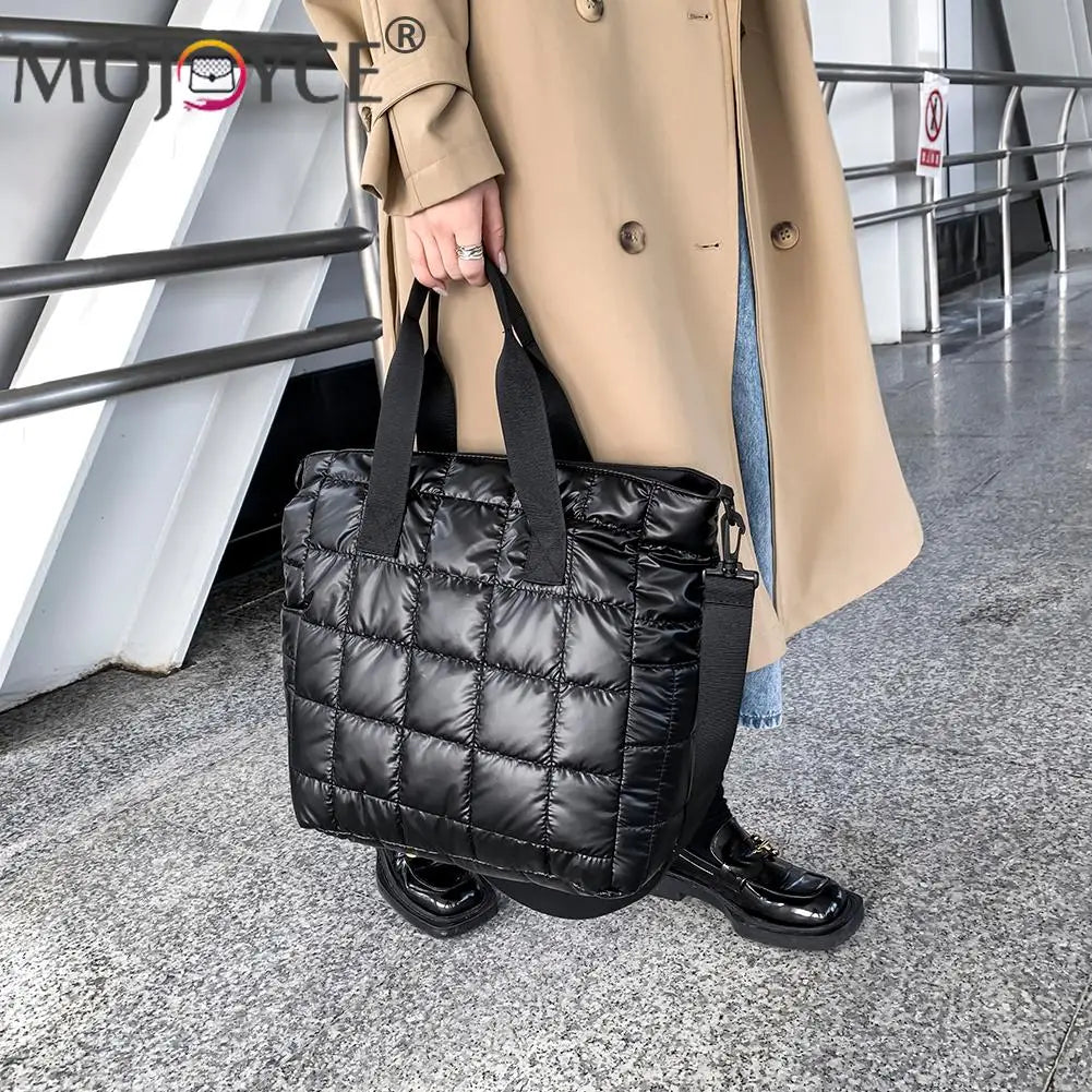 Women Casual Nylon Quilted Shoulder Tote Bag Portable Handbag