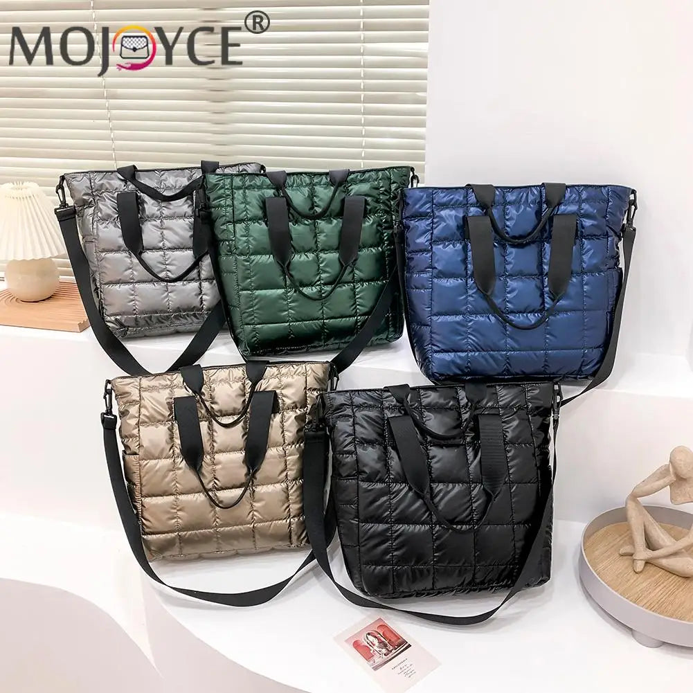 Women Casual Nylon Quilted Shoulder Tote Bag Portable Handbag