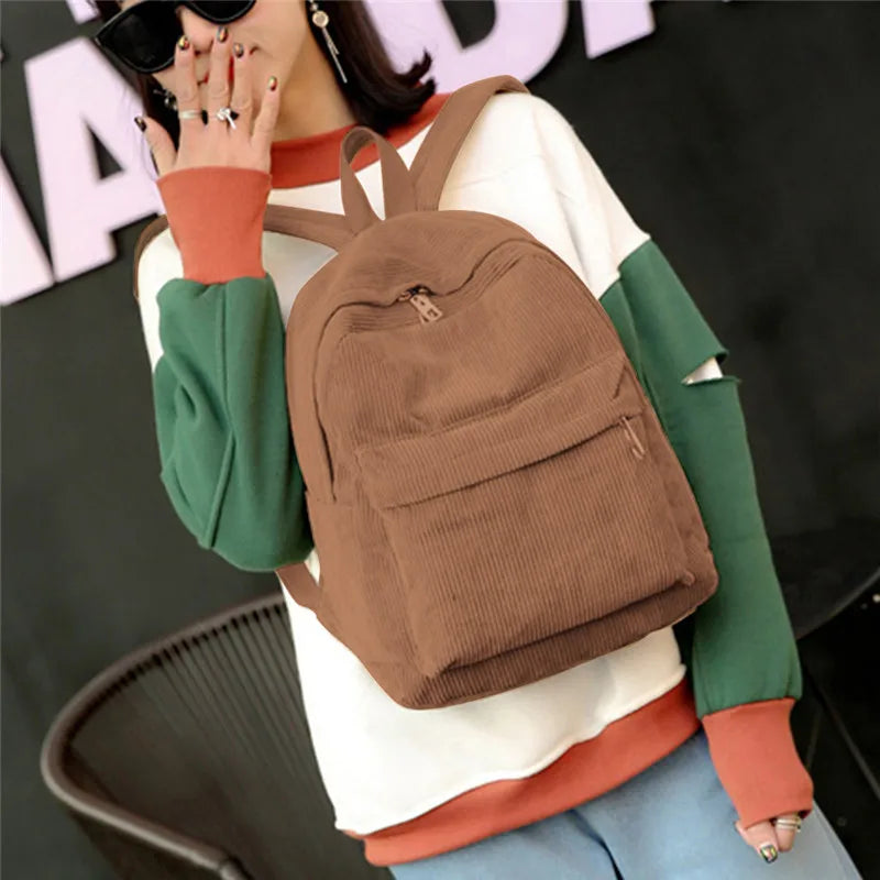 Corduroy Sports Backpack Lightweight School Bag