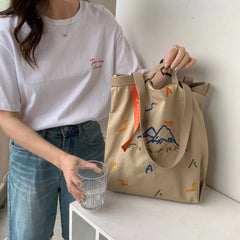 Embroidery Tote Cotton Fabric Handbag Large Capacity Shoulder Bag