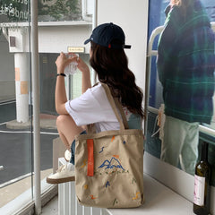 Embroidery Tote Cotton Fabric Handbag Large Capacity Shoulder Bag