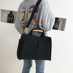 Women Casual Canvas Shoulder Bag Ladies Exterior Pockets Crossbody Bags