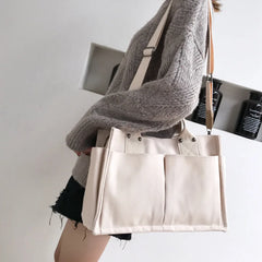 Women Casual Canvas Shoulder Bag Ladies Exterior Pockets Crossbody Bags