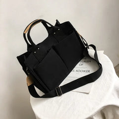 Women Casual Canvas Shoulder Bag Ladies Exterior Pockets Crossbody Bags