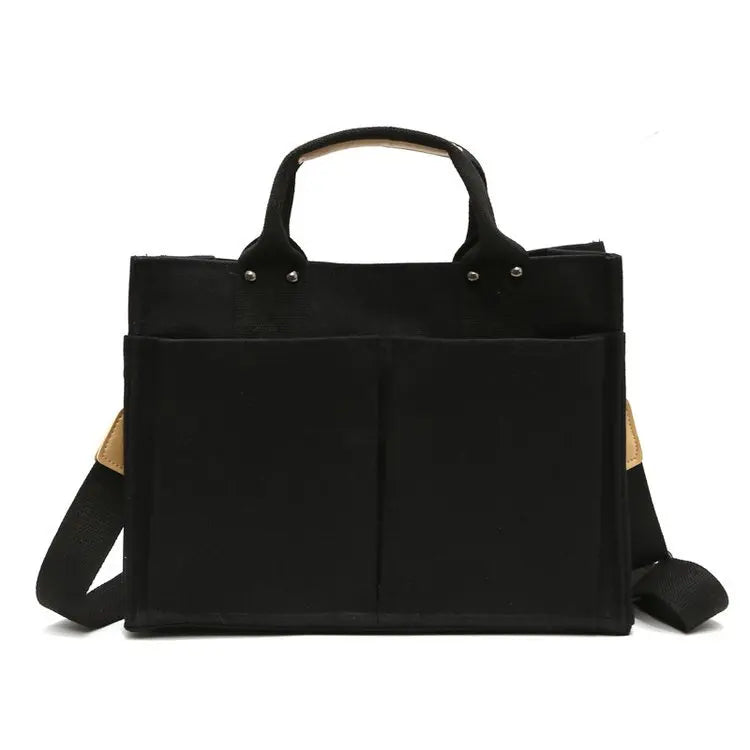 Women Casual Canvas Shoulder Bag Ladies Exterior Pockets Crossbody Bags