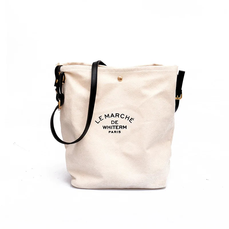 Women Shoulder Bag PU Leather Strap Casual Canvas CrossBody Lady Handbag Tote