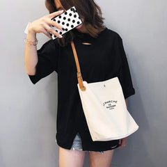 Women Shoulder Bag PU Leather Strap Casual Canvas CrossBody Lady Handbag Tote