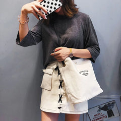Women Shoulder Bag PU Leather Strap Casual Canvas CrossBody Lady Handbag Tote