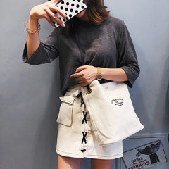 Women Shoulder Bag PU Leather Strap Casual Canvas CrossBody Lady Handbag Tote