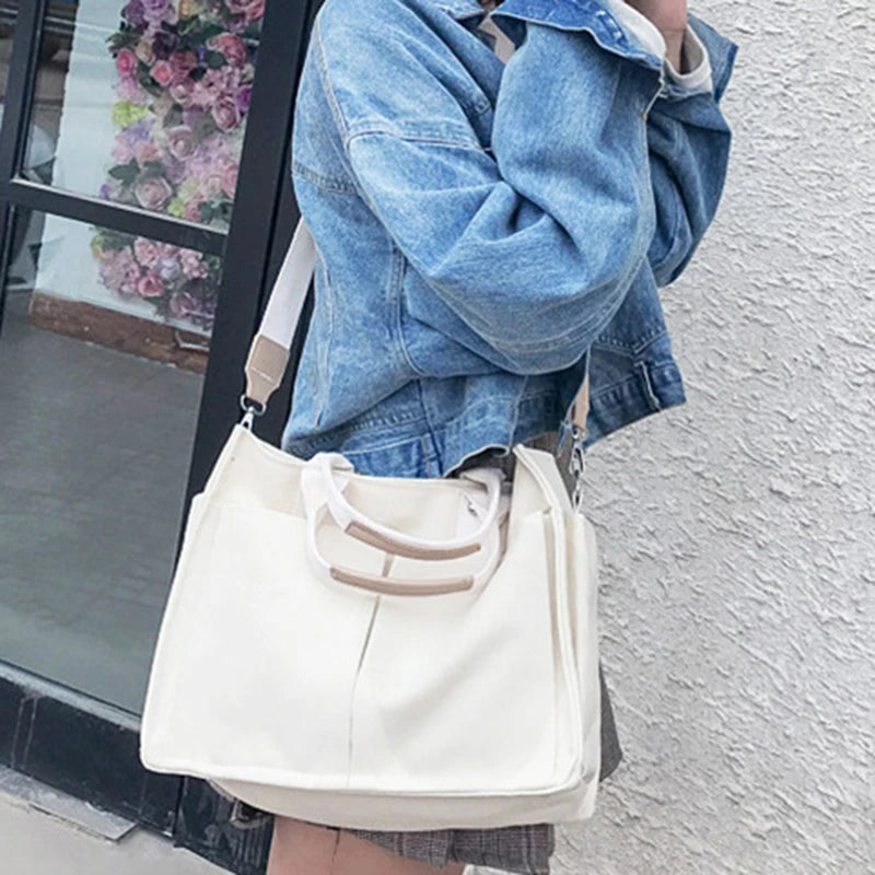 Large Capacity Canvas Tote Bag for Women, Crossbody Schoolbags