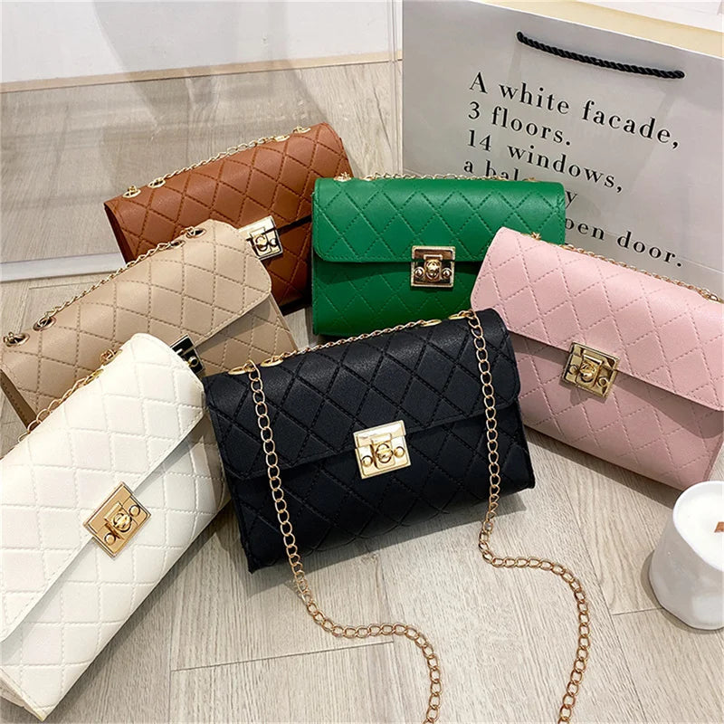 Women Casual Chain PU Leather Diamond Crossbody Bags Shoulder Bag Handbag