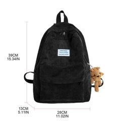 Women Corduroy Backpack with Pendant School Bag
