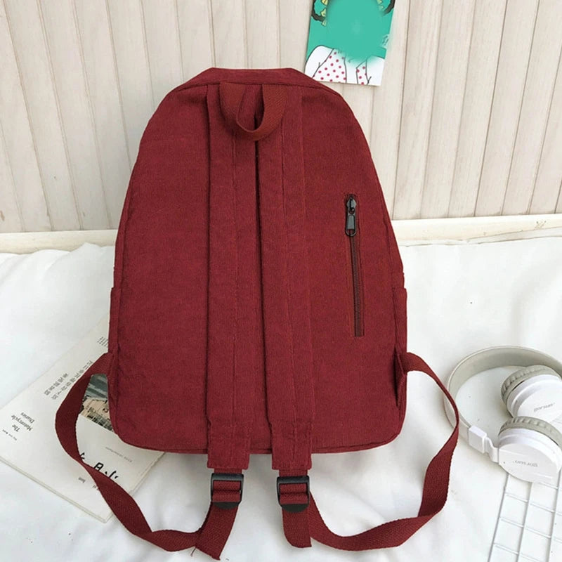 Women Corduroy Backpack with Pendant School Bag
