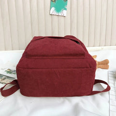 Women Corduroy Backpack with Pendant School Bag