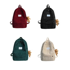 Women Corduroy Backpack with Pendant School Bag