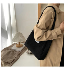 Women Casual Corduroy Shoulder Tote Bag Retro Canvas Shopper Messenger Bag