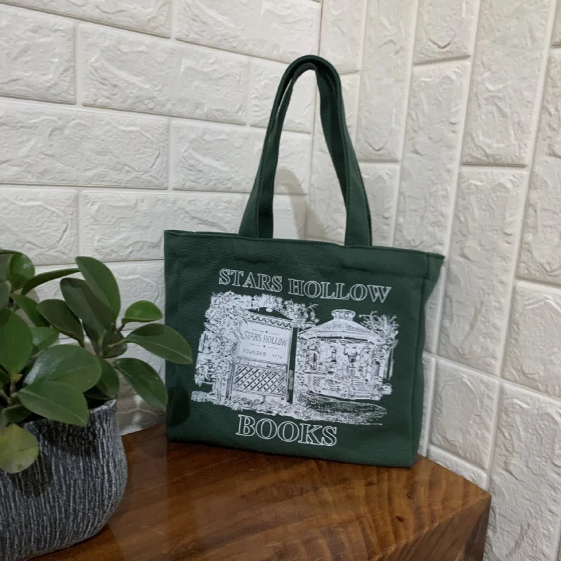 Books Print Canvas Tote Bag Large Capacity Cotton Shopping Beach Bag