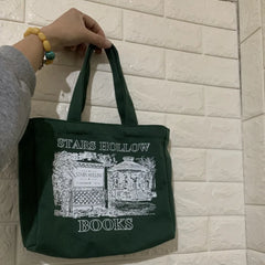 Books Print Canvas Tote Bag Large Capacity Cotton Shopping Beach Bag
