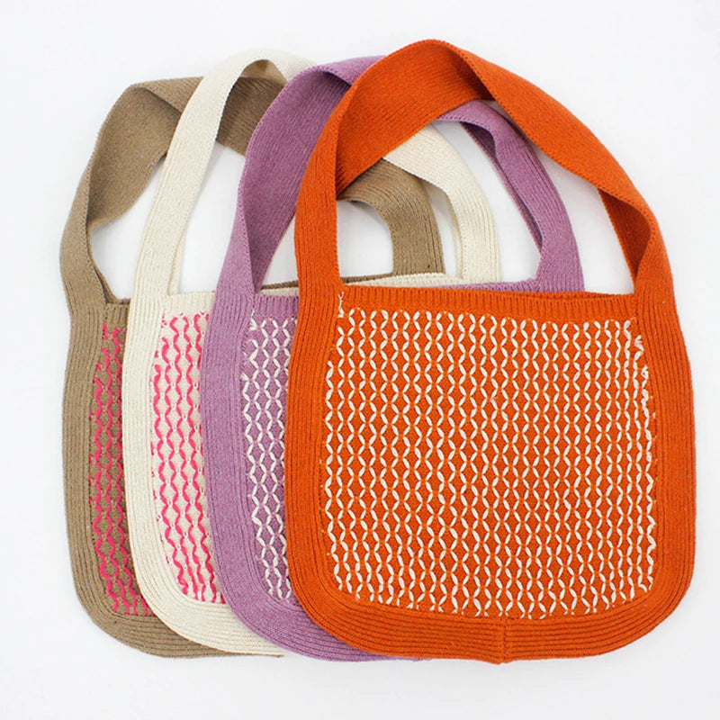 Women Casual Knit Slouchy Pouch Bag Granny Jacquard Cro