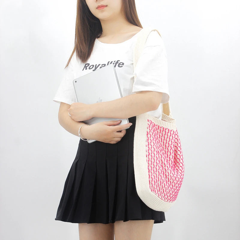 Women Casual Knit Slouchy Pouch Bag Granny Jacquard Cro